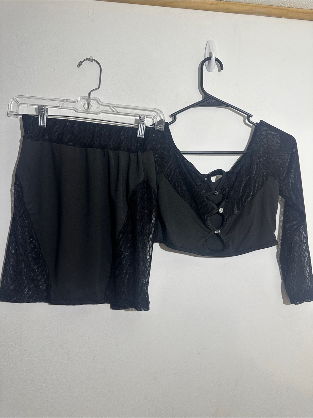 Target Black Lace-Trim Crop Top and Matching Mini Skirt Set